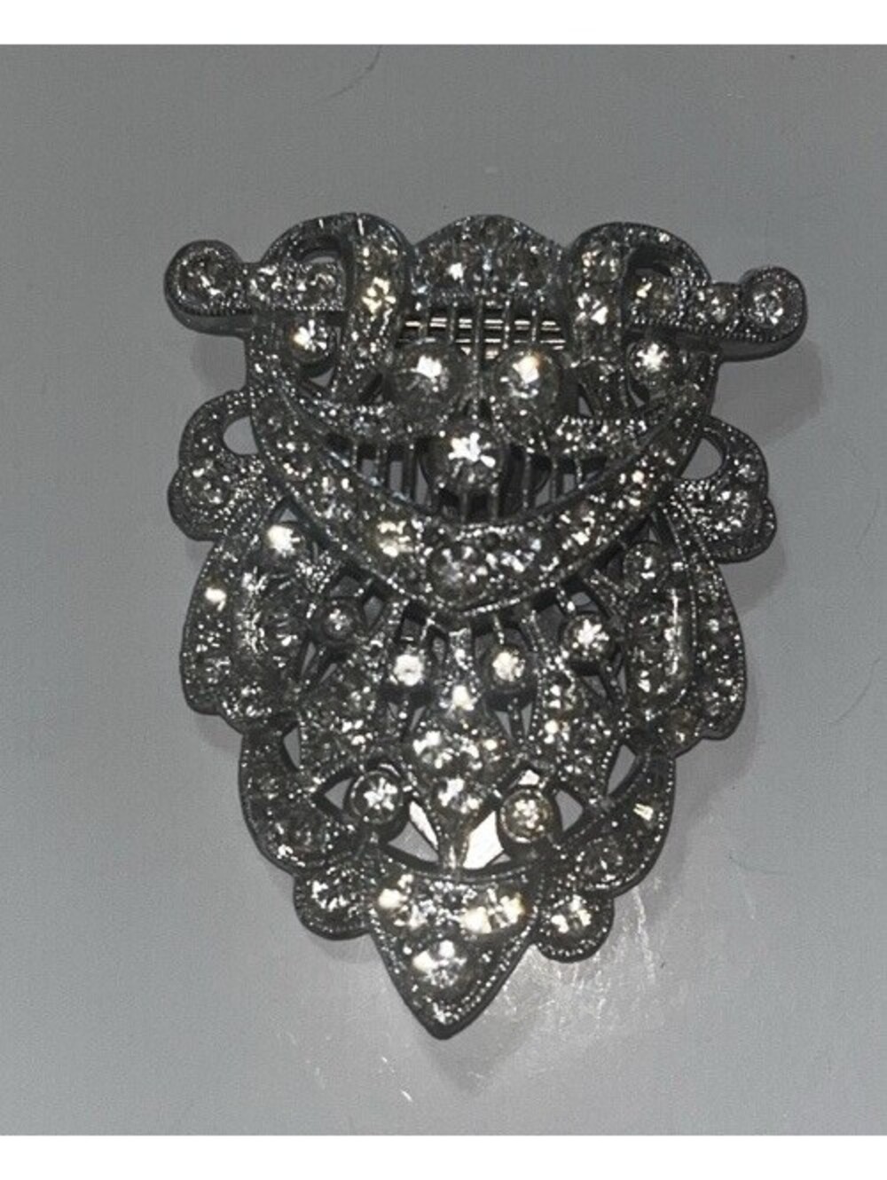 Vintage Art Deco Rhinestone Dress Clip Silver Tone Fur Clip Bridal Estate